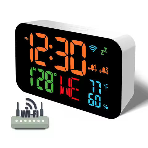 WiFi desktop clock humidity calendar smart thermometer and digital LED display support WiFi automati
