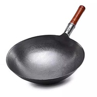 32cm Carbon Steel Wok Profession Chinese Traditional Hand Hammered Carbon Steel Pow Wok With Wooden Handle And Steel Helper