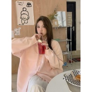 Summer Peach Pink Big Pocket Loose Shirt Women Spring Summer New Style Lazy Style All-Match Long-Sle