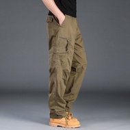 Cargo Pants Men's Straight Loose plus Size Autumn and Winter Fleece-lined Cotton Multi-Pocket Middle-Aged Cool and Wild Casual Pants