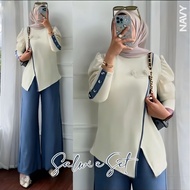 ONE SET SALWIA KNIT LARGE BUTTON LD 110/ ONE SET PREMIUM LUXURY WOMEN'S KNIT baju set seluar
