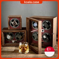 【🇸🇬Local delivery】 Wooden Watch Winder Box 1 2 4 watch slot With LED Light Mute Energy-saving Super Quiet Motor Watch Meter Shaker Automatic Rotate