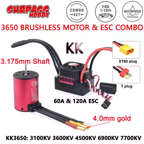 Surpass Hobby KK Combo 3650 3100/3600/4500/6900/7700KV Waterproof Brushless Motor W/ 60A/120A ESC XT
