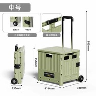 家用多功能買菜車可移動折疊購物車戶外拉杆車擺攤露營收納箱 兩輪-中號購物車-茶綠（平行進口）