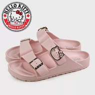【HELLO KITTY】女 拖鞋 凱蒂貓 二字 雙皮帶釦 水鑽 馬卡龍色 輕量 防水 EU36 粉紅色
