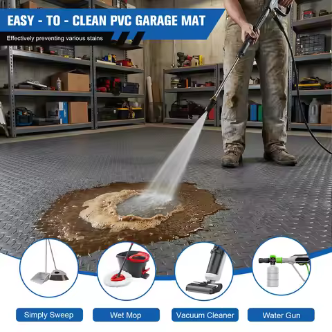 7.9x21/32.8 FT Garage Floor Mat 2.5mm Garage Shop Parking Mat Diamond Plate PVC for Truck Trailer SU