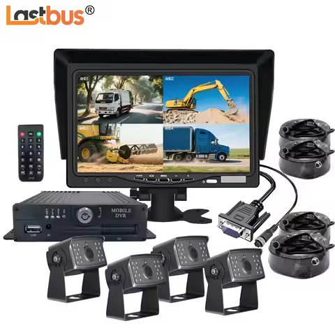 Lastbus 7 Inch VGA Screen Monitor Mobile MDVR System 4x AHD 1080P Front Side Rear View Cameras 12-36