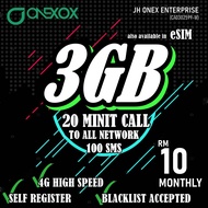 ONEXOX Simcard New Number Postpaid XOX Sim Card 4G LTE 1GB Data PLAN **No Contract  **No Hotspot Lim