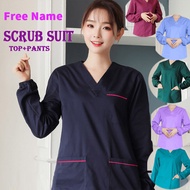VSHELL Free name Scrub Suit Scrub Baju Medical Suits for Women Long Sleeve Full Set Nurse Suit Hospital Uniform Surgical Clothes Cotton Free Embroidery