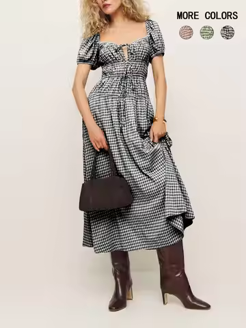 1 Piece Plaid Casual Sweet Elegant Date Valentine's Day Long Dress