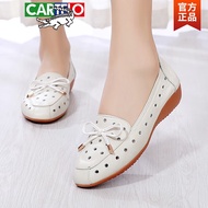 KY/🏅Cartelo Crocodile（CARTELO）Spring and Summer Pumps Genuine Leather Soft Bottom Cutout Mom Shoes Middle-Aged Flat Bott