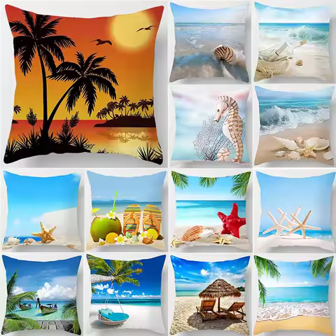 Beach starfish spray coconut tree style free print pillow case home decoration car sofa 40x40 cm pol