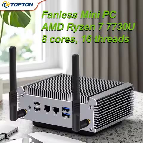 Topton Fanless AMD Mini PC Ryzen 7 7730U 5800U R5 4500U Gamer PC Computer Windows 11 Dual LAN Firewa