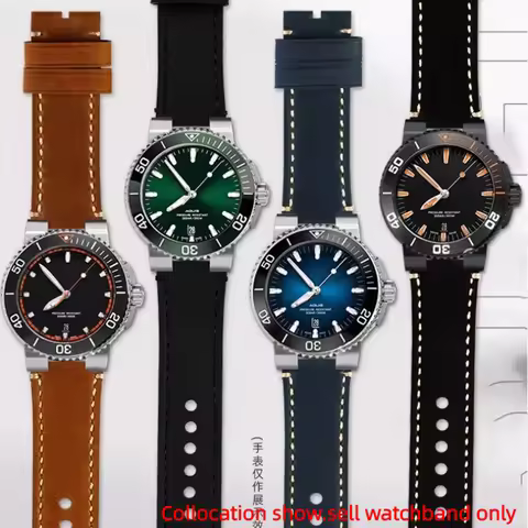 24x12mm Convex For ORIS AQUIS Vintage Genuine Leather Cowhide Watchband 733 7730 7740 Men's Watch St