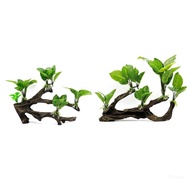 Top Aquarium Artificial Driftwood Branch with Plastic Plant for Freshwater Saltwater