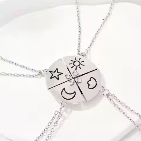 4 Pcs Sun Star Moon Cloud Gold Plated Necklace Set For Best Friends Friendship Jewelry Gifts