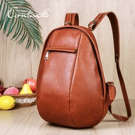 CONTACTS Genuine Leather Casual Women Backpack Shoulder Bag for Girls Female School Bag Arc Design f