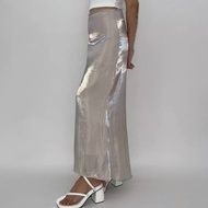 Rok Panjang Long Skirt Shimmer Shinny Silver