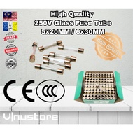 High Quality 250V Glass Fuse Tube 5x20mm / 6x30 mm 0.1A 0.2A 0.25A 0.3A 0.5A 0.75A 1A 2A 2.5A 3A 3.1