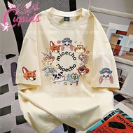 Cupids Unisex Oversized Faux Embroidery Animal Tee Embroidered Summer Streetwear