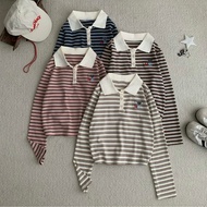 AMI SHIRT - MEDIUM FORM LONG SLEEVE HORIZONTAL STRIPED POLO T-SHIRT - AMI - 101