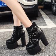 15cm Chunky Heel Dance T Platform Thick-Soled Women's Boots Punk Nightclub Super High Heels Short Boots Women's Shoes