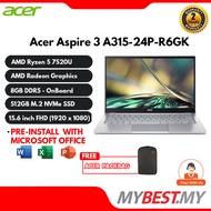 ACER Laptop Aspire 3 A315-24P-R6GK( 15.6 Inch FHD IPS | Ryzen 5-7520U | 8GB OB RAM | 512GB SSD | AMD Radeon | Windows11)