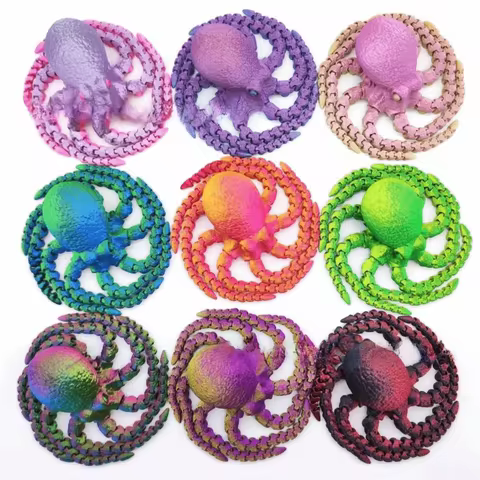 Vibrant Color 3D Printed Octopus Figurine 3D Printed Versatile Design Jointed Body Figurine Jointed 