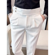 etteataew Quần Tây Nam Cạp Cao sidetab Hàn Quốc màu trắng dáng đứng quần âu nam công sở cao cấp co
