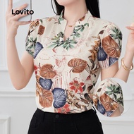 Lovito Boho Blouse Pleated Split Front Spring/summer Blouse for Women L178LD009 Lovito Boho  Blaus K