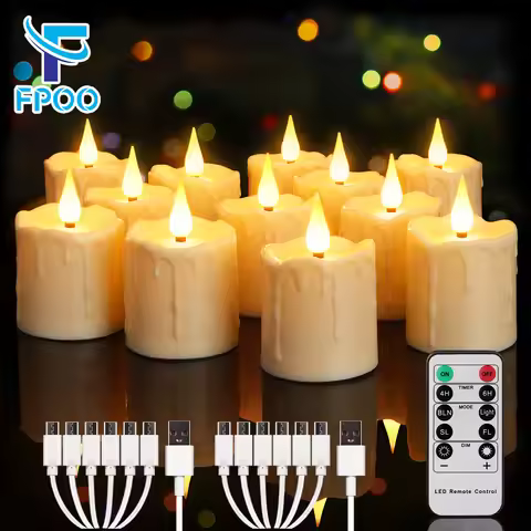 Realistic Flickering Flame LED Candle USB Rechargeable with Remote Waterproof 8H Timer for Wedding H