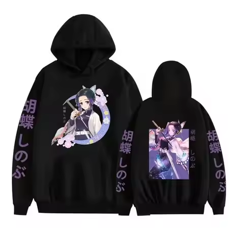 Demon Slayer Hoodie Anime Jacket Shinobu Kocho Print Long Sleeve Pullover Streetwear Casual Top Cosp