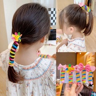 Korean Version New Style Children's Hair Tie Telephone Line Hair Tie Girls Sweet Cute Pink Flower Bo