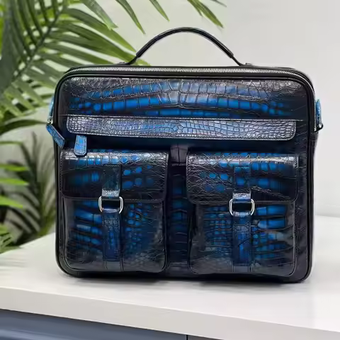 Authentic crocodile leather men's briefcase real crocodile leather hand-painted men's laptop handbag