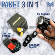 PAKET LAMPU MOTOR 3IN1 D1 2 SINGLE + DUDUKAN LAMPU di Spion + SAKLAR 3 MODE universal SEMUA MOTOR  N