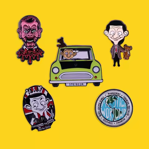 Mr. Bean Bloody Brooch Humor Comedian Enamel Pin Rowan Atkinson Badge Scary Meme Jewelry 90s Retro A