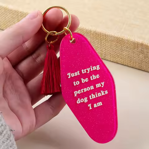 personalized glitter tassel motel keychain