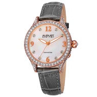 August Steiner Women's Crystal Accented Watch - 8 Diamond Hour Markers Mother of Pearl Dial On Embos