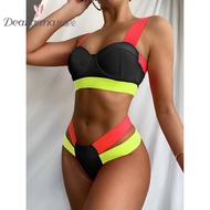 European and American hot style contrast color bandage bikini ladies hard-pack underwire swimsuit swimwear beachwear