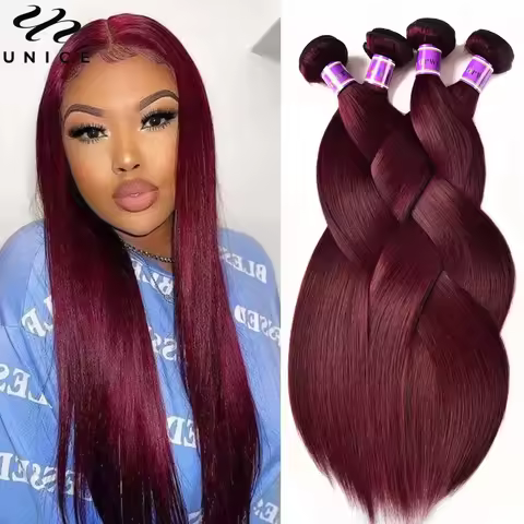 UNice Colored 99J Human Hair Burgundy Wine Color Straight Hair Bundles Amazing Quality Highly Recomm