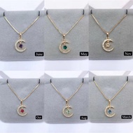 18k Gold planted Moon Star Birthstone Necklace with Ring set