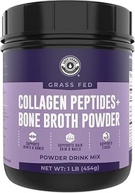 Left Coast Performance Collagen Bone Broth Powder, Bone Broth with Grass Fed Collagen Peptides. Unflavoured, Grass Fed, Hydrolyzed Beef, Zero Carb, Dairy Free Protein Powder. 1lb, 32 Servings by