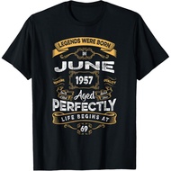Men's cotton T-shirt Retro 69th Birthday Legends were Born in June 1957 T-Shirt