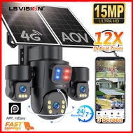 LS VISION 15MP 4G 3 PTZ เลนส์3บันทึก24/7หน้าจอแผงโซลาร์คู่กล้องวงจรปิดพลังงานแสงอาทิตย์ AOV 12X ซูมอ