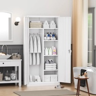 72” Tall Wardrobe Closet With Lock,clothing Storage Cabinets With Hanging Rod And 4 Adjustable Shelv