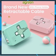 Agreen 4in1 Retractable USB Type C Micro USB  Charge Cable IPhone Cable with Phone Stand 3in1 Charge