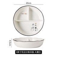 Ceramic Three-Grid Deep Plates 211 Compartment Fat Reduction Plate For Home Weight Loss Tableware Qu