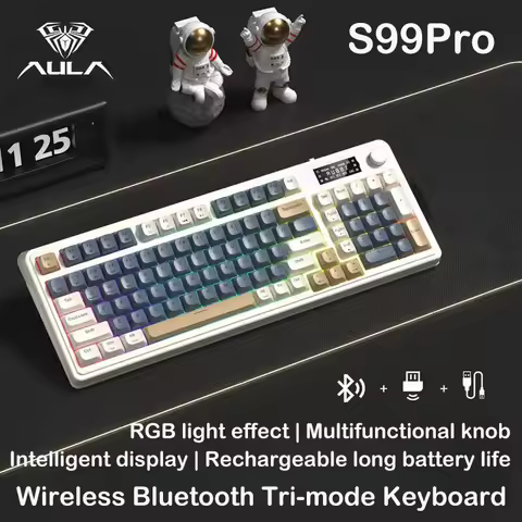 AULA S99Pro Wireless Gaming Keyboard with 1.14" TFT Smart Screen RGB Membrane 99 Keys Media Knob for