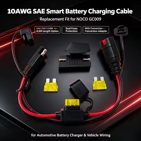 Replacement SAE Charging Cable Fit for GC009 12AWG 1M Battery Power Cord with Adapter&Dual Fuses for