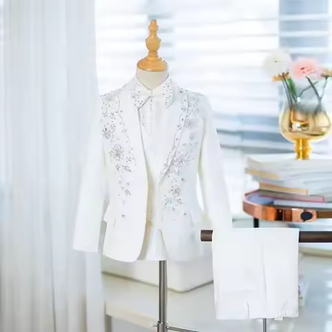 Children's Host Piano Performance Suit Wedding Birthday Formal Party Evening Gown Boys Catwalk Blaze